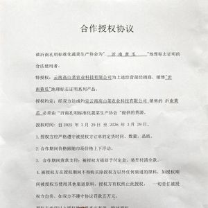 关于“沂南黄瓜”地理标志与云南高山菜农业科技有限公司的合作授权证明